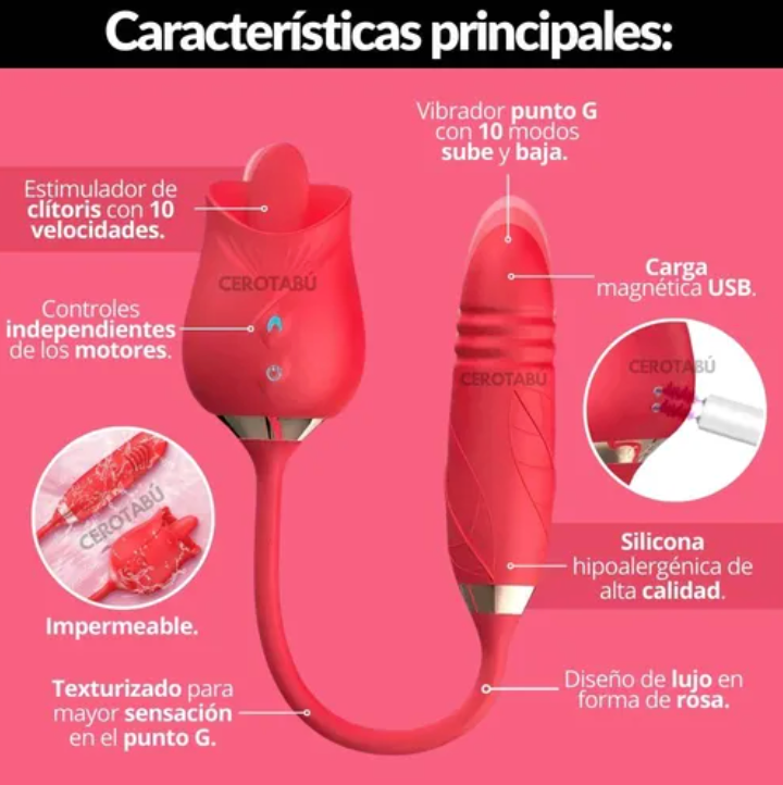 VIBRADOR ROSA DOBLE ESTIMULACIÓN PUNTO G Y CLÍTORIS