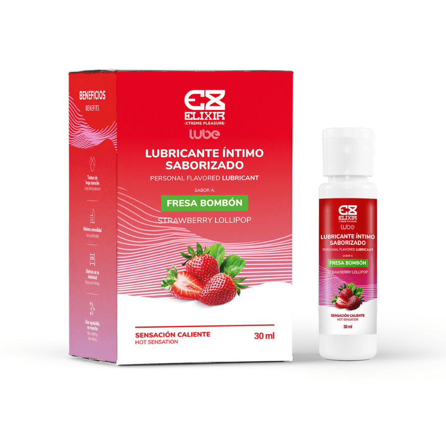 LUBRICANTE SABORIZADO FRESA BOMBOM CON SENSACION CALIENTE - ELIXIR 30ML